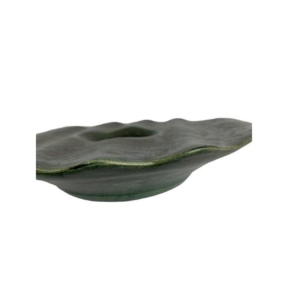 Signed Art Pottery Green Frog Speckled Glaze Lilypad Design - Picture 9 of 9